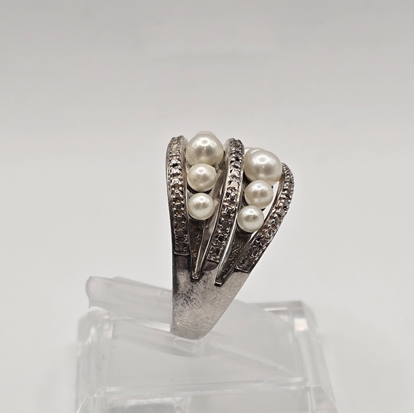 Sterling Silver Domed Freshwater Cultured Pearl Ring SIZE 8.5 - Picture 3 of 7